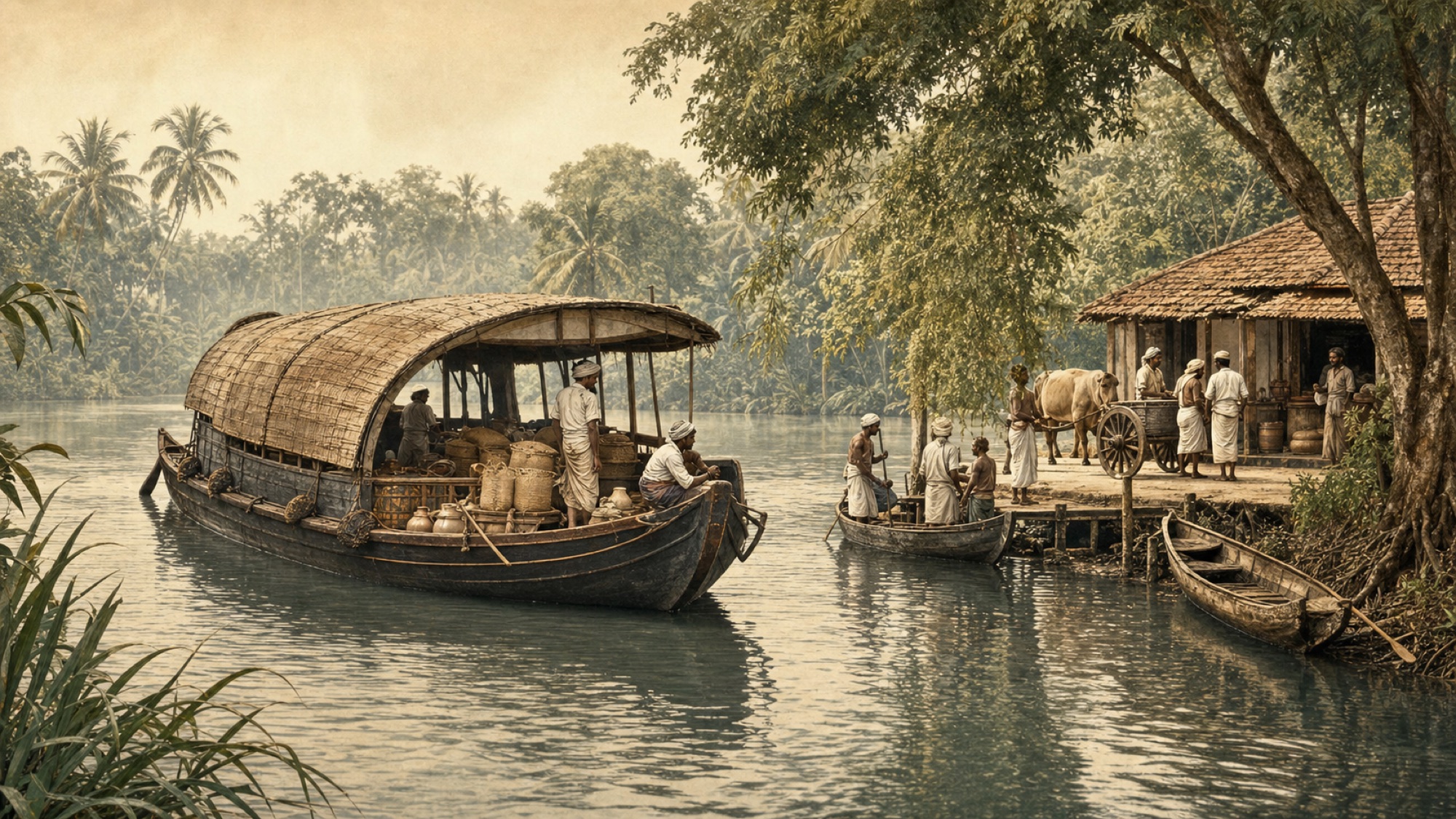 Artist's reconstruction of a 19th-century Paaruwa ferry yard on the Bolgoda waterways